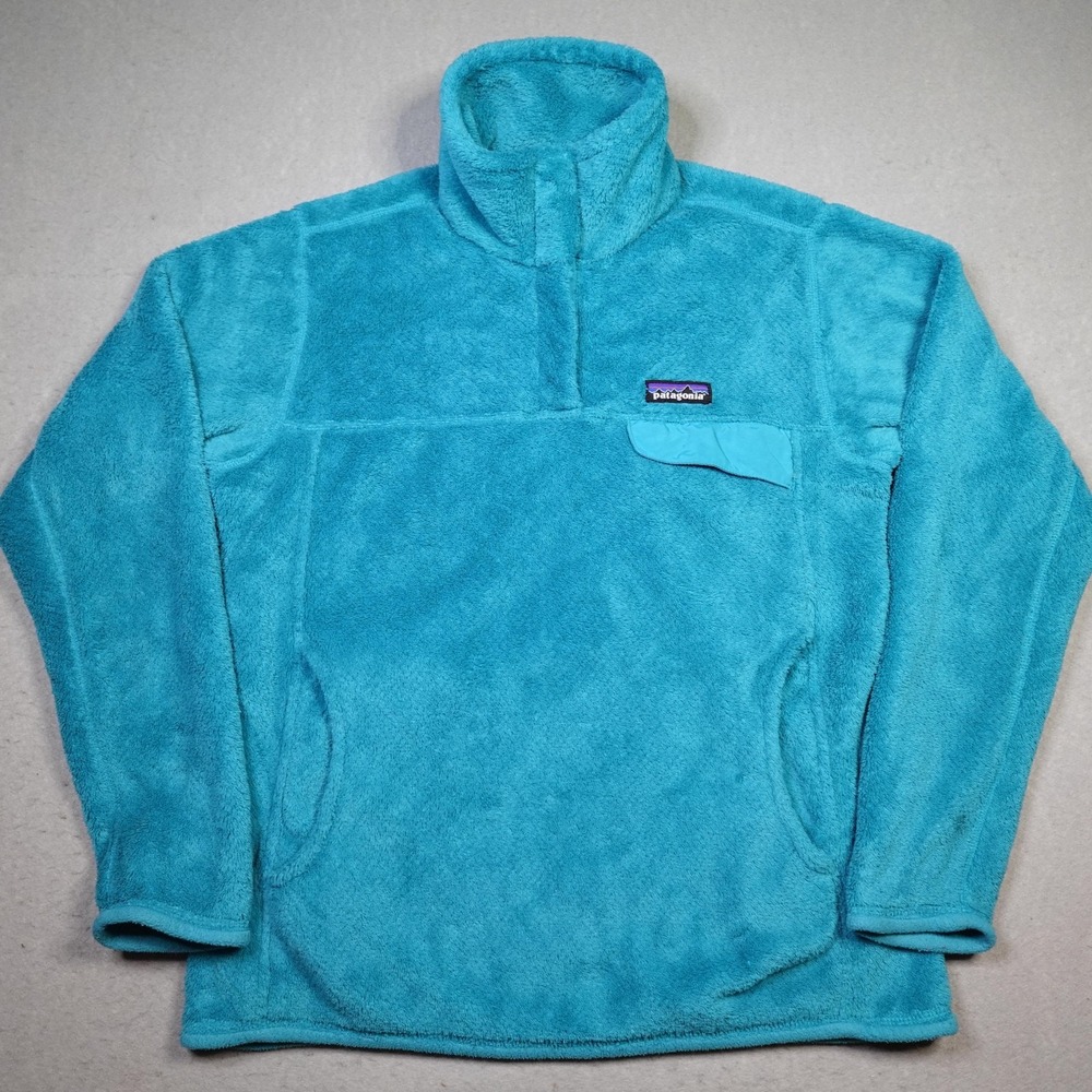 Patagonia Jacket Womens Medium Blue Re-Tool Snap-T Fleece Pullover Sherpa Logo